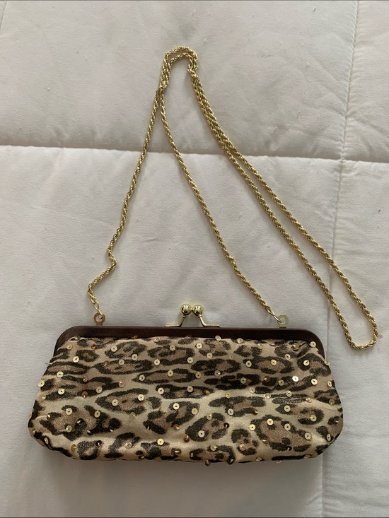 La Regale Handbags - La Regale Gold and Brown Sequin Leopard Print Evening Clutch